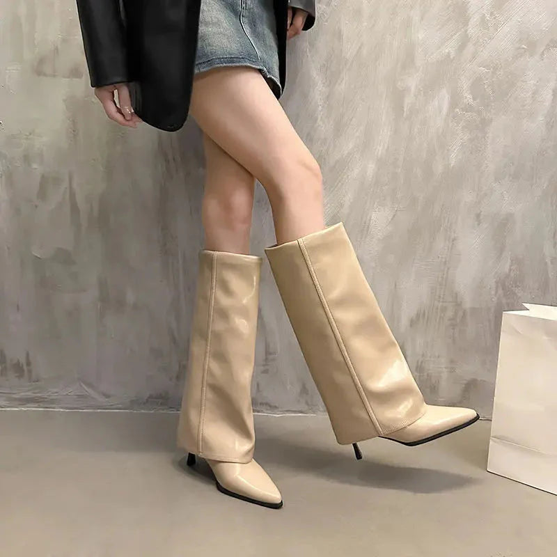 Low Heel Knee High Leather Boots for Women