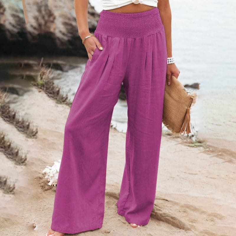 Relaxed Fit Women's Wide Leg Elastic Pants