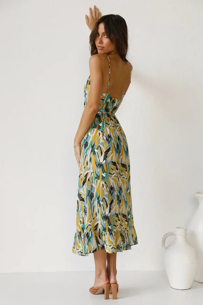 Ladies' Casual Summer Midi Dress with Flirty Ruffles