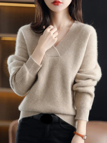 Cozy V-Neck Women's Sweater Soft Ribbed Fit