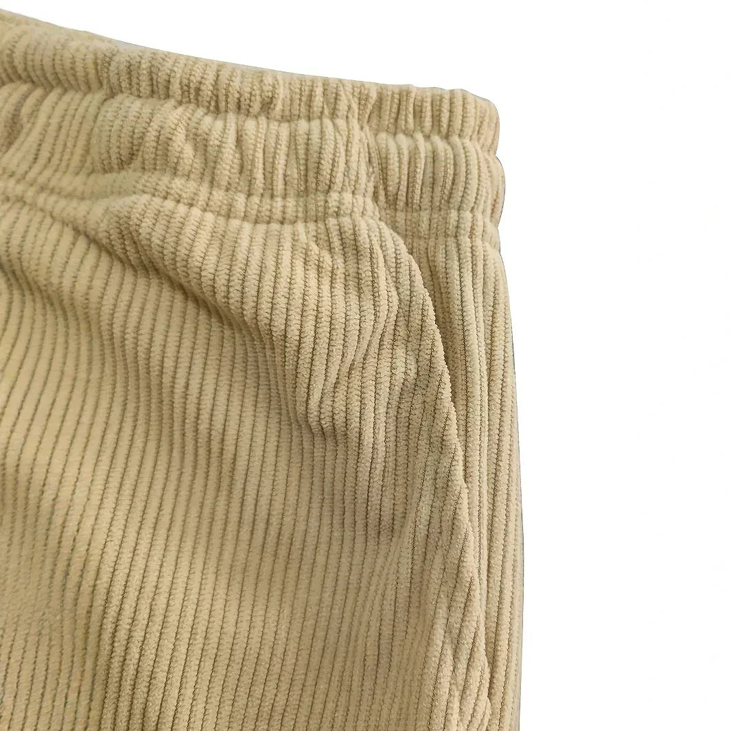 Men's Classic Fit Ribbed Trousers with Elastic Waist