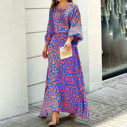 Relaxed Fit Floral Maxi Dress with 3/4 Sleeves