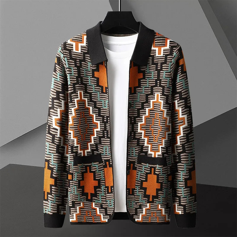 Stylish Open Front Geometric Cardigan - Nocini