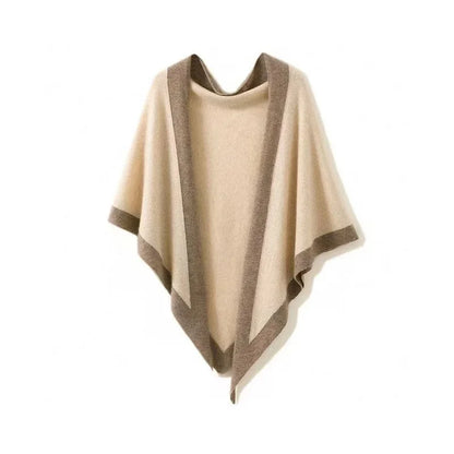 Soft Wool Poncho with Contrast Trim