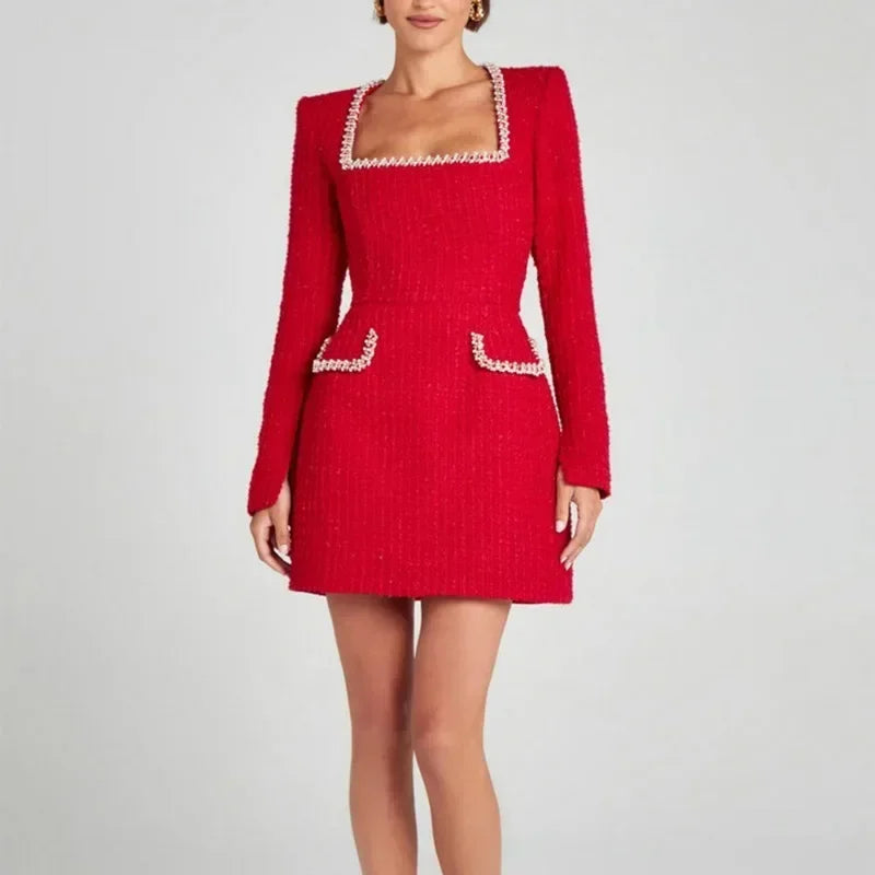 Elegant Small Party Dress - Long Sleeve Neckline