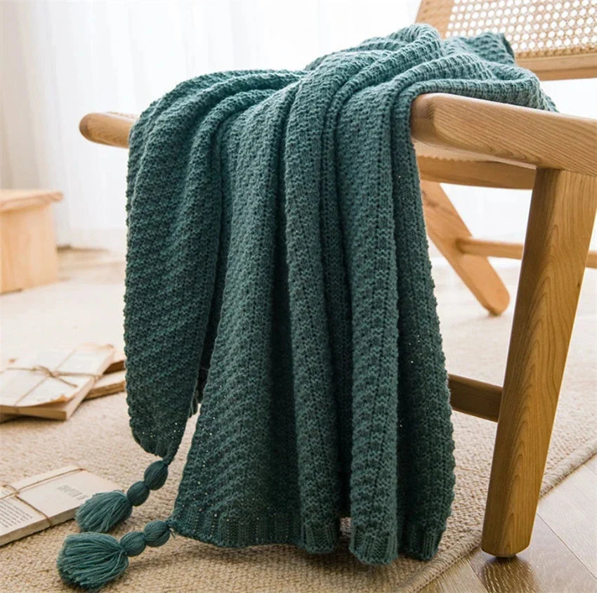 Natural Fiber Soft Throw Blanket with Tassel Trim