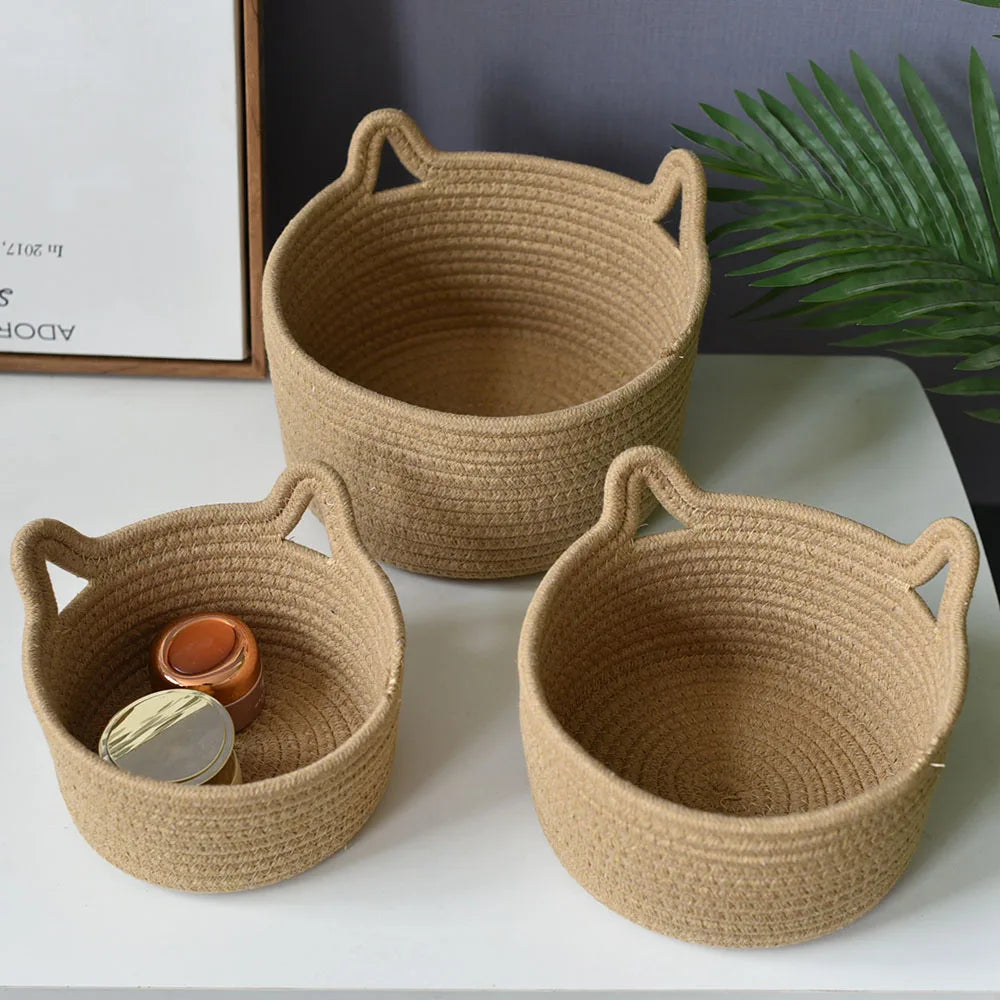 Simple Natural Fiber Pet Storage Basket with Ear Handles - Nocini