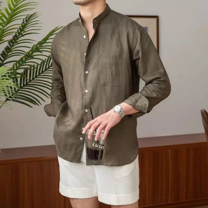 Casual Linen Men's Long Sleeve Shirt - Nocini
