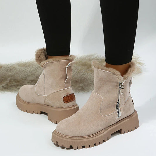 Warm Faux Fur Ankle Boots with Thick Heel - Nocini