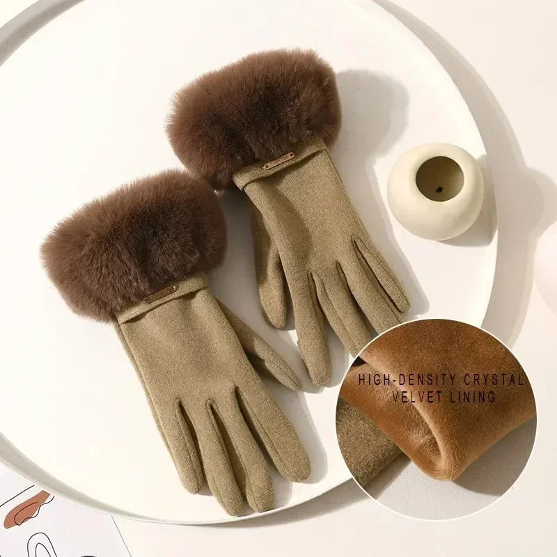 Warm Fitted Fur Trim Gloves