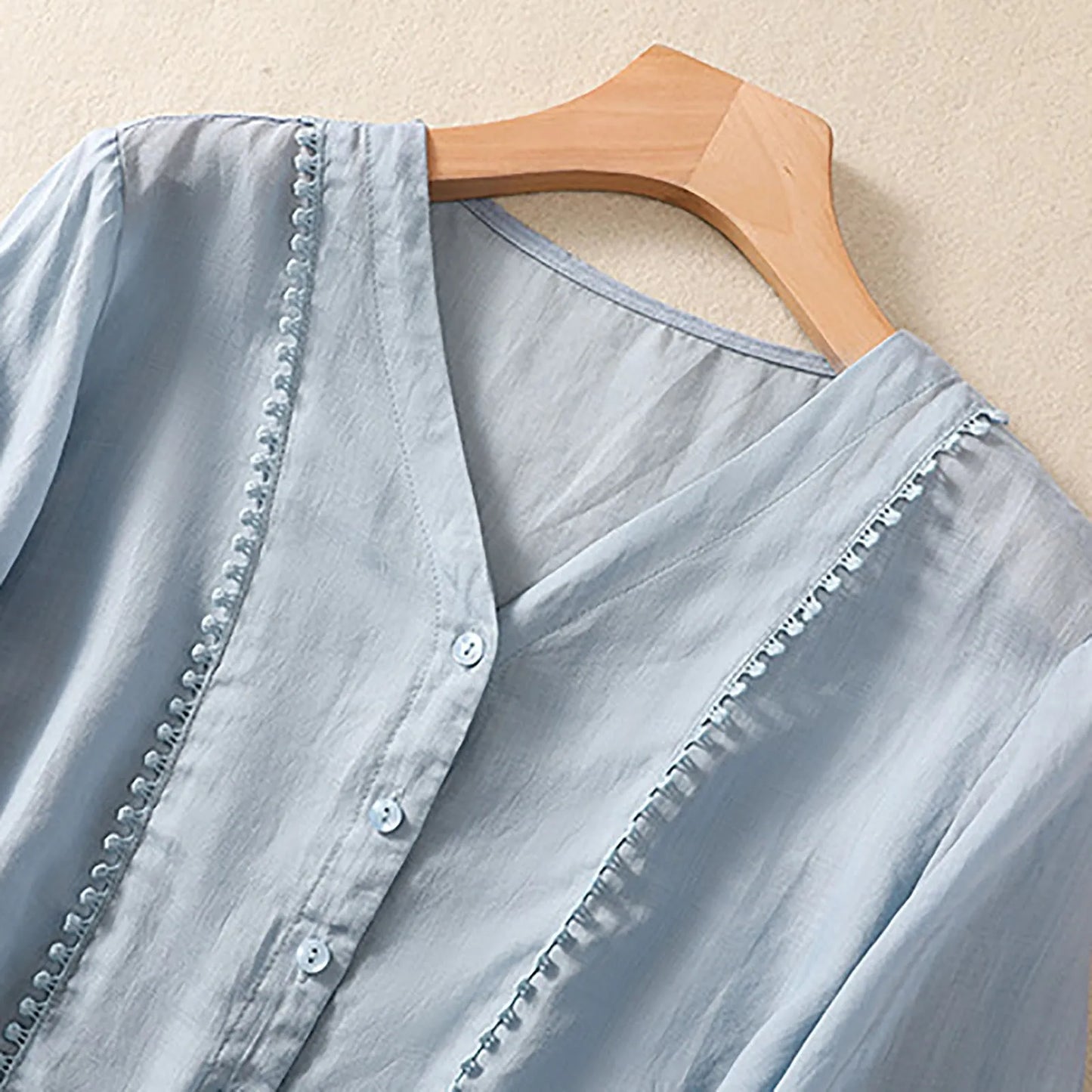 Casual Lace Trim Button Down Women's Blouse