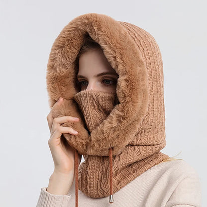 Warm Cable Knit Face Mask | Soft Fur Trim Balaclava