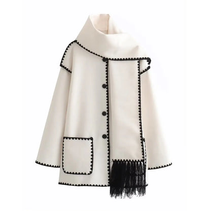 Casual Fit Coat with Scarf, Knee Length Winter Coat