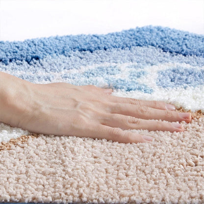 Coastal Pattern Bath Mat With Non-Slip Backing