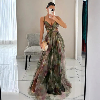 Elegant Ladies Flower Party Dress with Cut Out Detail - Nocini