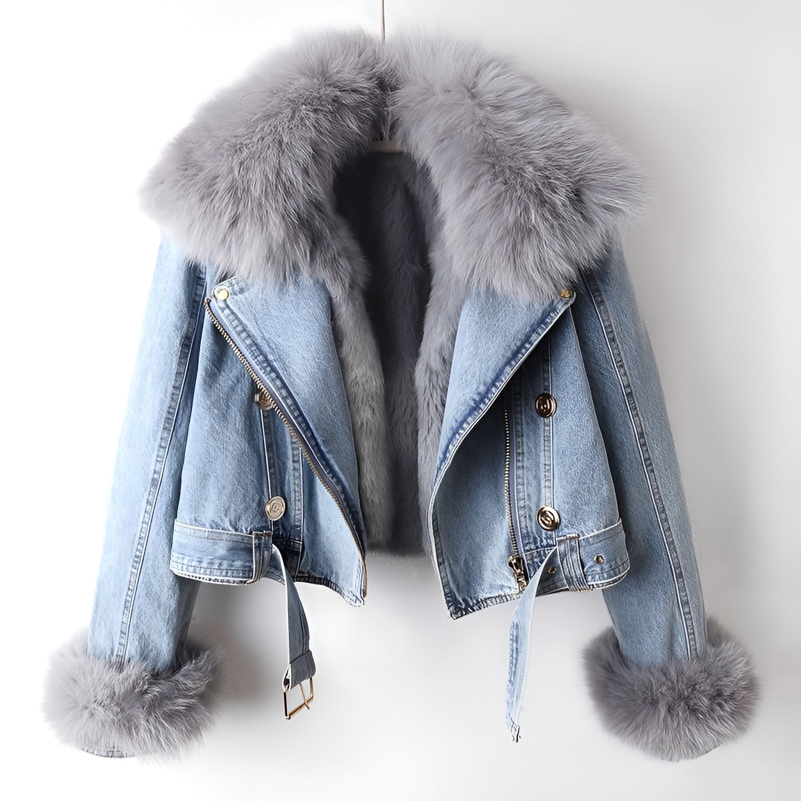 Luxury Faux Fur Denim Coat - Nocini