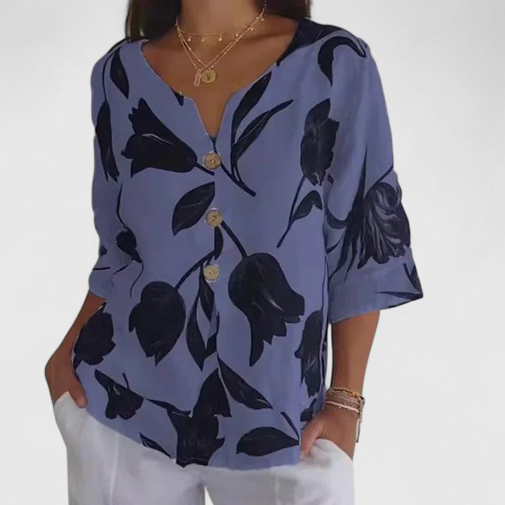 Elegant Flower Print Women's Party Blouse
