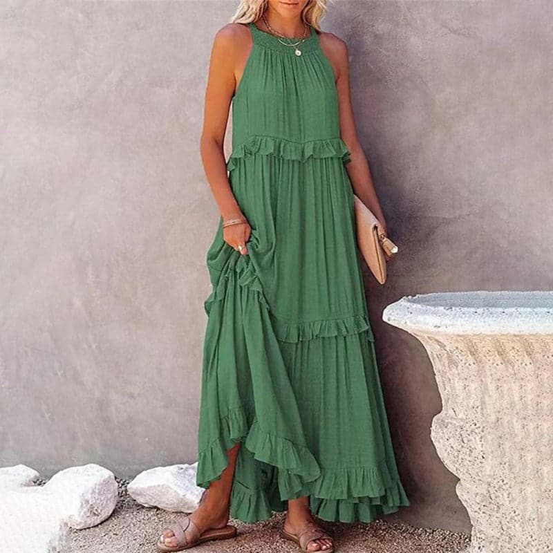 Flowy Sleeveless Maxi Dress with Ruffles