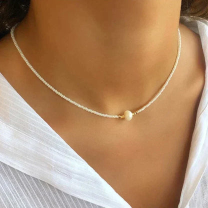 Elegant White Beaded Choker Necklace