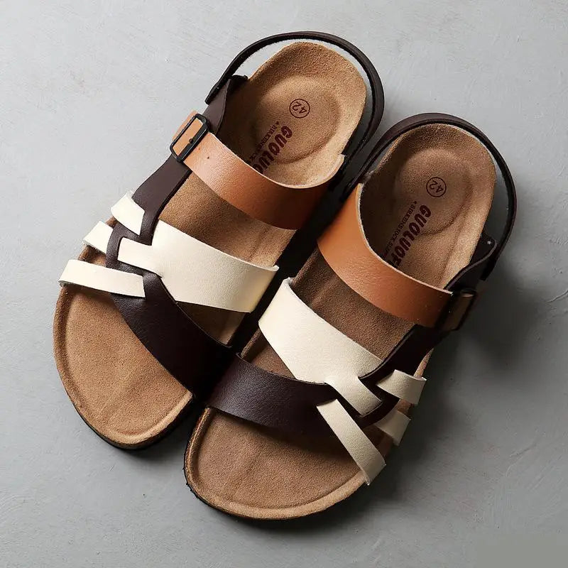 Brown Genuine Leather Flip Flops - Nocini