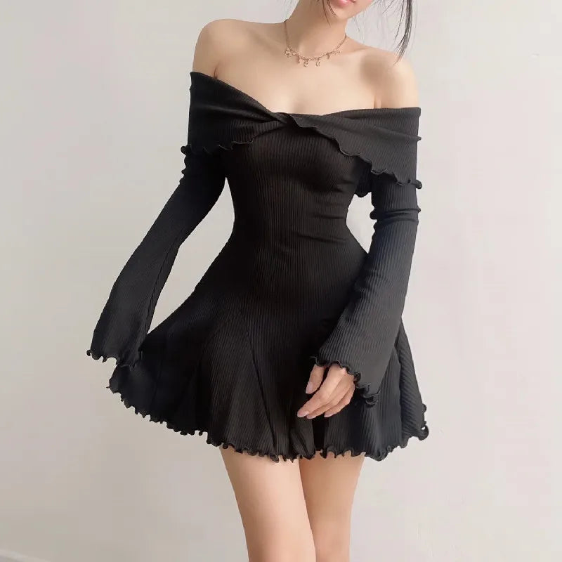 Women's Casual A-Line Mini Dress with Ruffled Neckline - Nocini