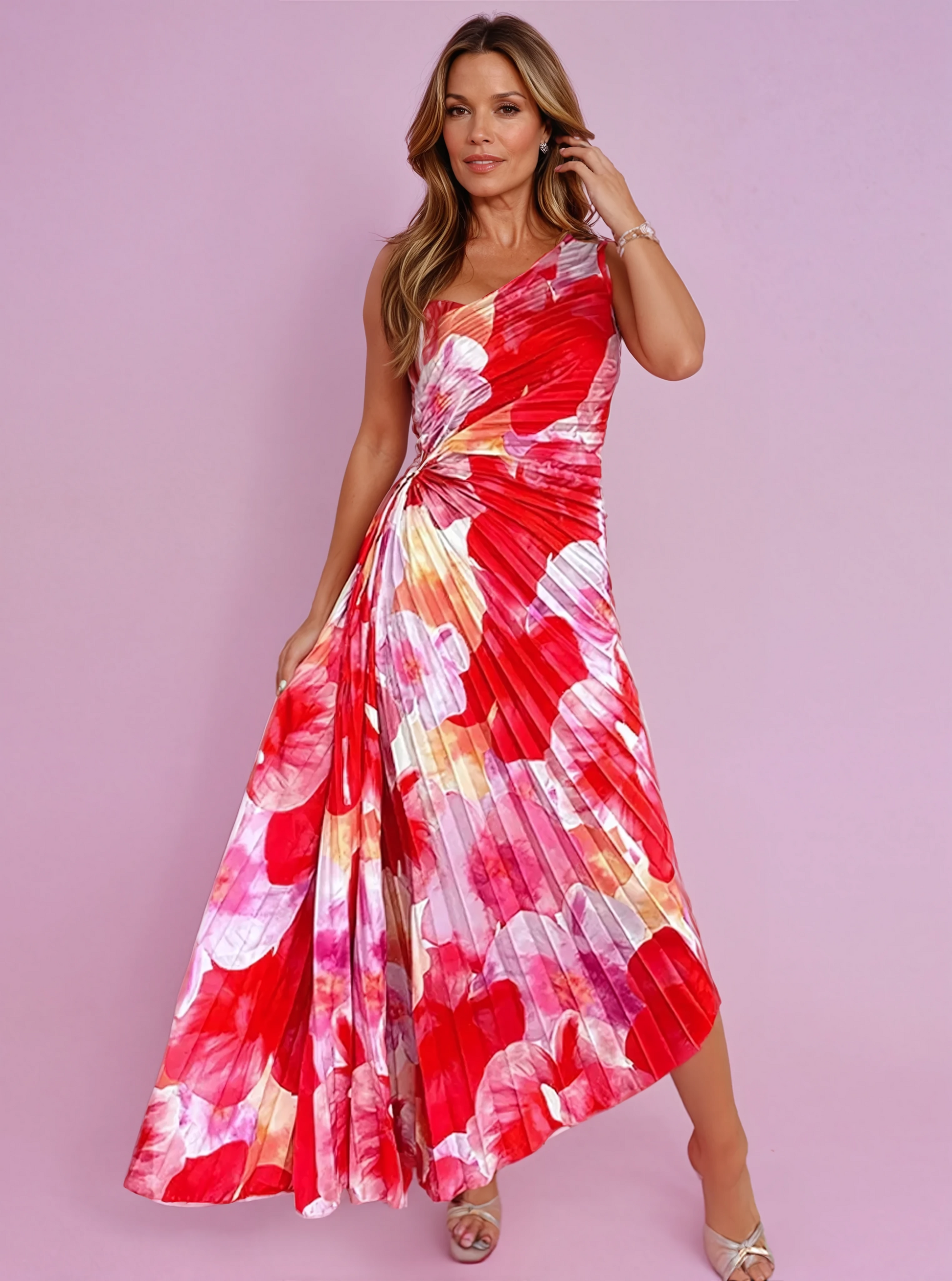 Elegant Pleated Wedding Guest Gown - Nocini