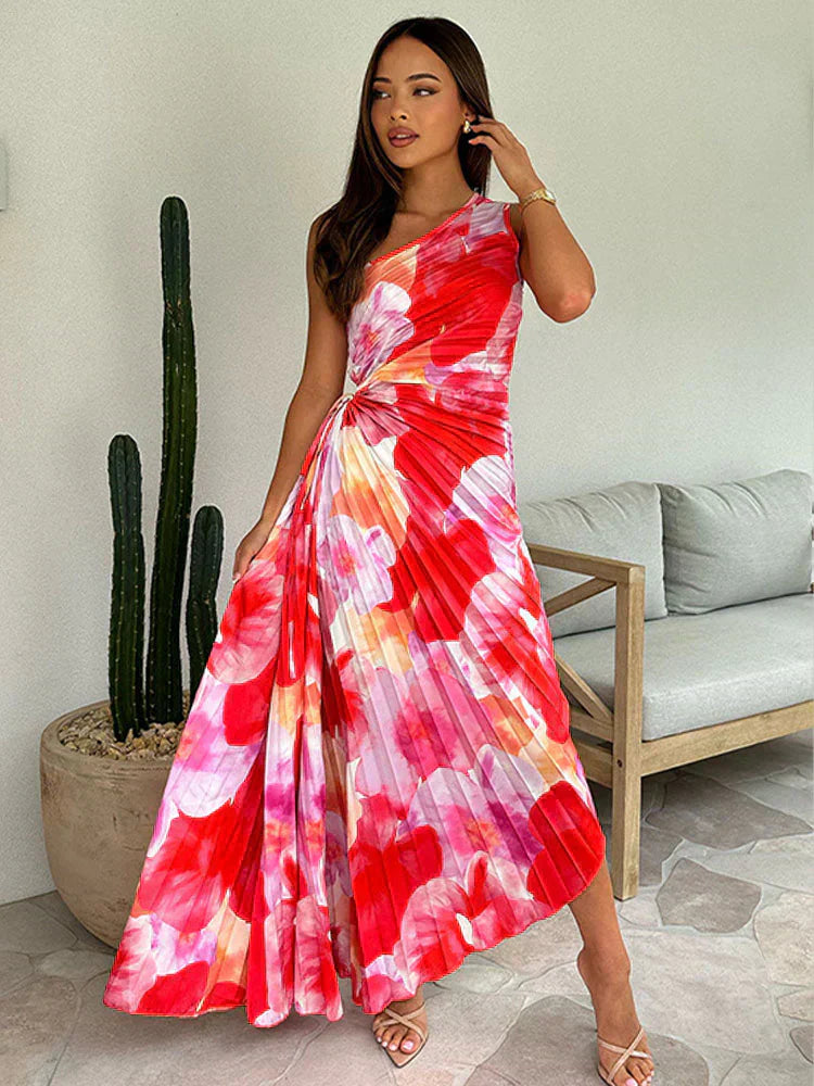 Elegant Pleated Wedding Guest Gown