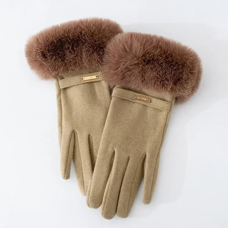 Warm Fitted Fur Trim Gloves