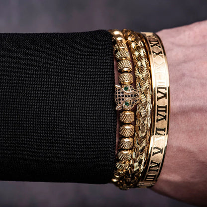 Glittering Panther Charm Beaded Cuff Bracelet Set