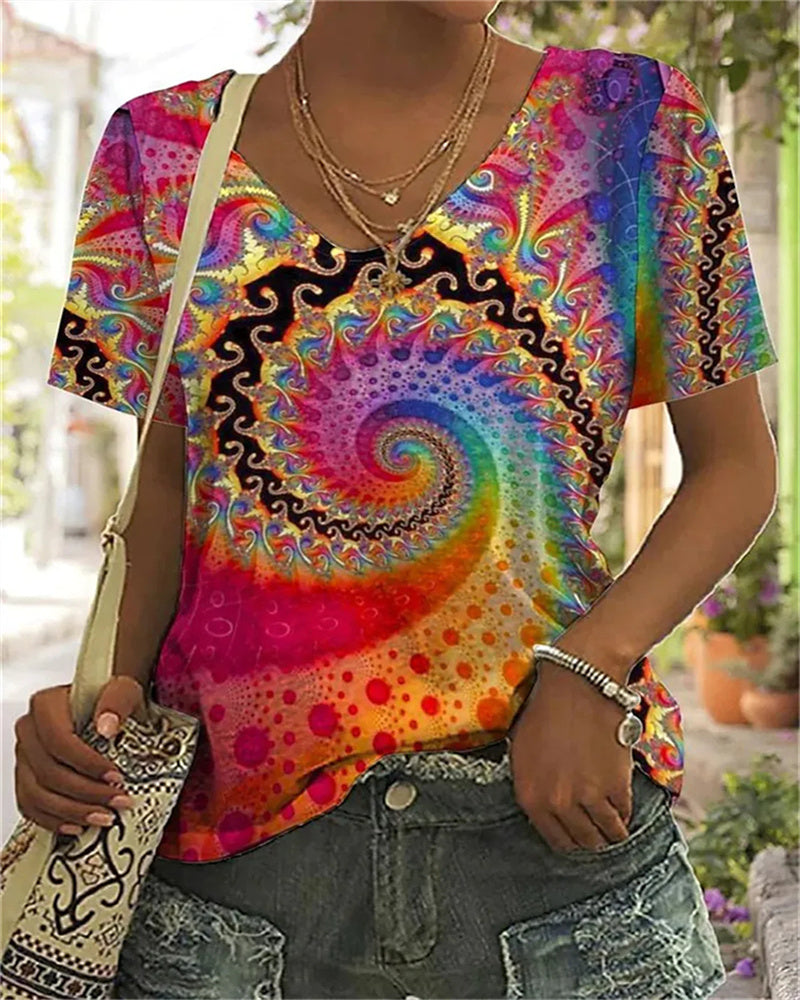 Colorful Graphic V-Neck Tee - Nocini
