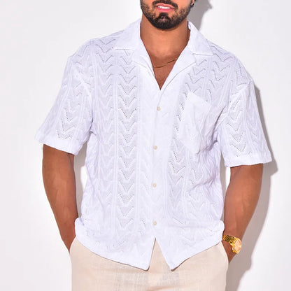 Casual Men's Short Sleeve Knit Shirt with Pocket