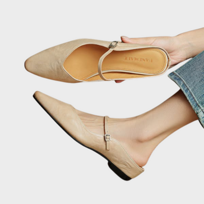 Ladies Slim Pointed-Toe Slip-On Shoes with Buckle Strap - Nocini