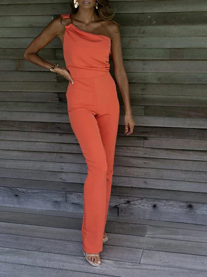 Chic One Shoulder Women's Jumpsuit Ankle Length