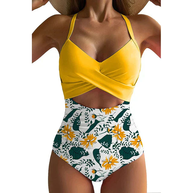 Women's Slim Fit Cross Front Swimsuit with Cut Out Waist - Nocini
