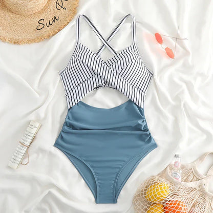 Women's Slim Fit Cross Front Swimsuit with Cut Out Waist