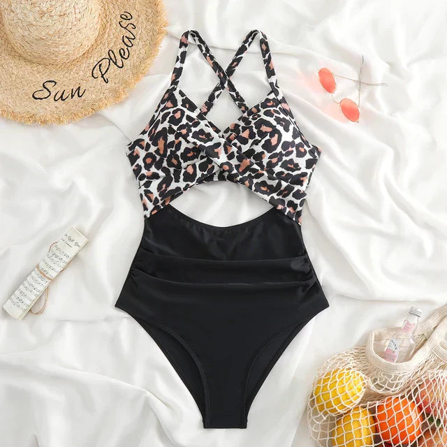 Women's Slim Fit Cross Front Swimsuit with Cut Out Waist