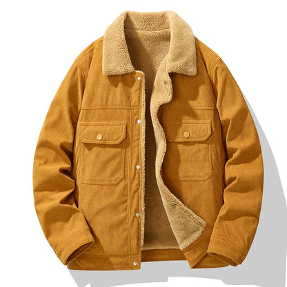Casual Fit Corduroy Coat with Button Front