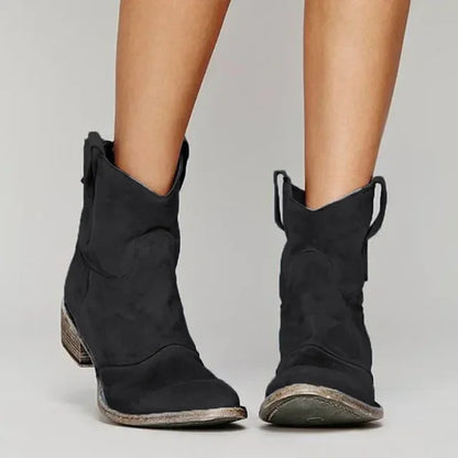 Cowboy Style Low Heel Ankle Boots