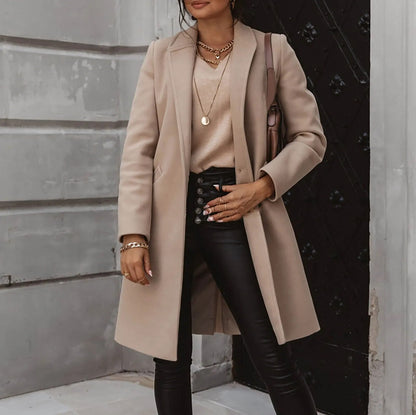Women's Classic Wool Coat Tailored Fit Button Front - Nocini