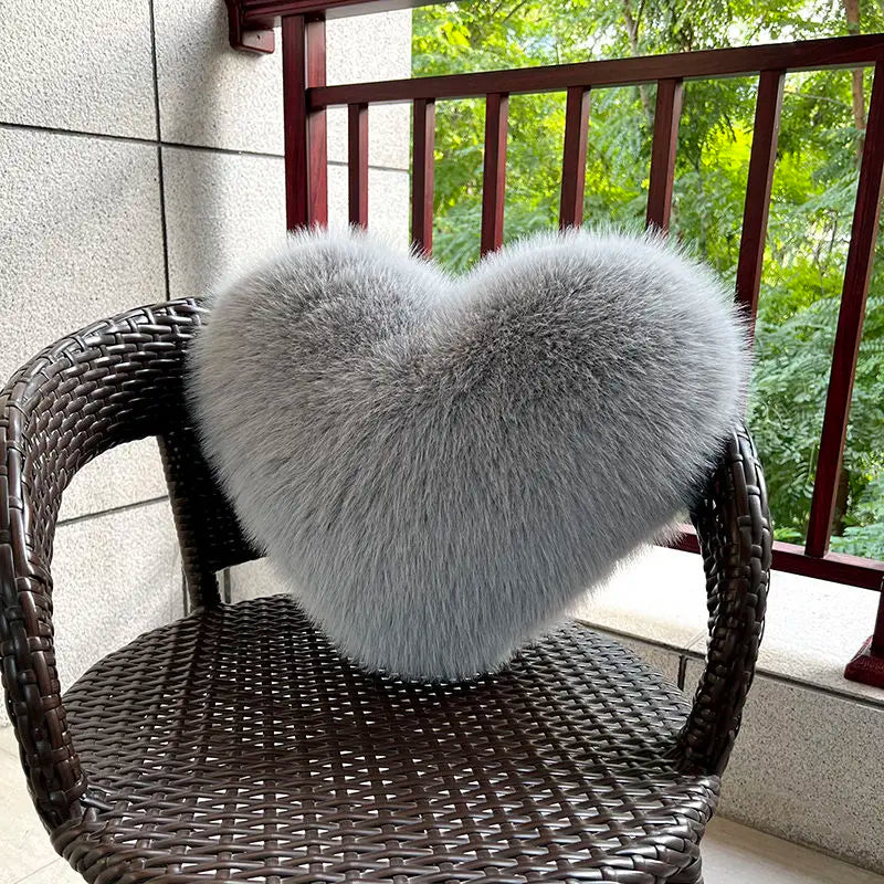 Contemporary Faux Fur Heart Throw Pillow