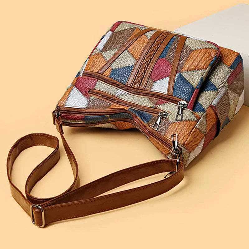 Faux Leather Patchwork Tote Shoulder Bag