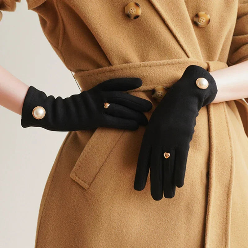Women's Dress Gloves with Pearl and Heart Details