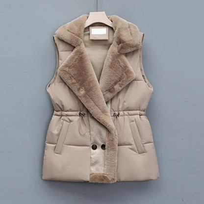 Warm Padded Vest with Fur Trim and Hood - Nocini