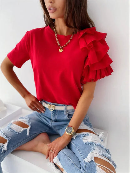 Fashionable Blouse with Flirty Ruffled Sleeves - Olytrend