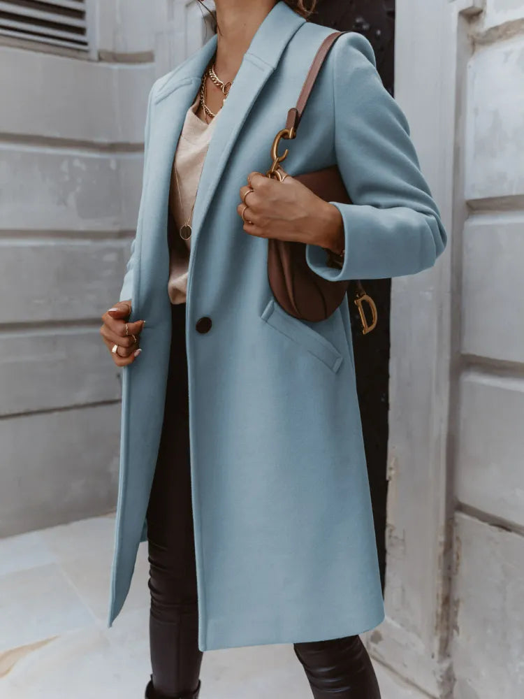 Women's Classic Wool Coat Tailored Fit Button Front
