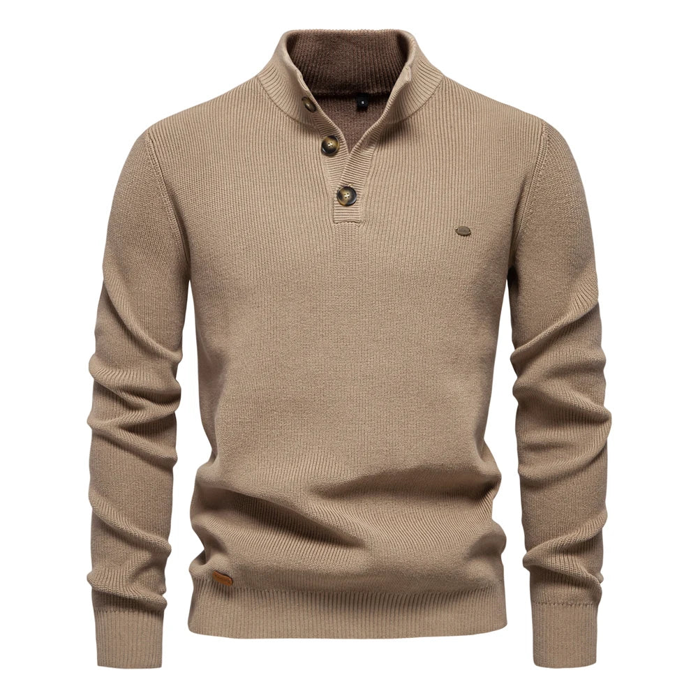 Classic Wooden Button Crew Sweater - Olytrend
