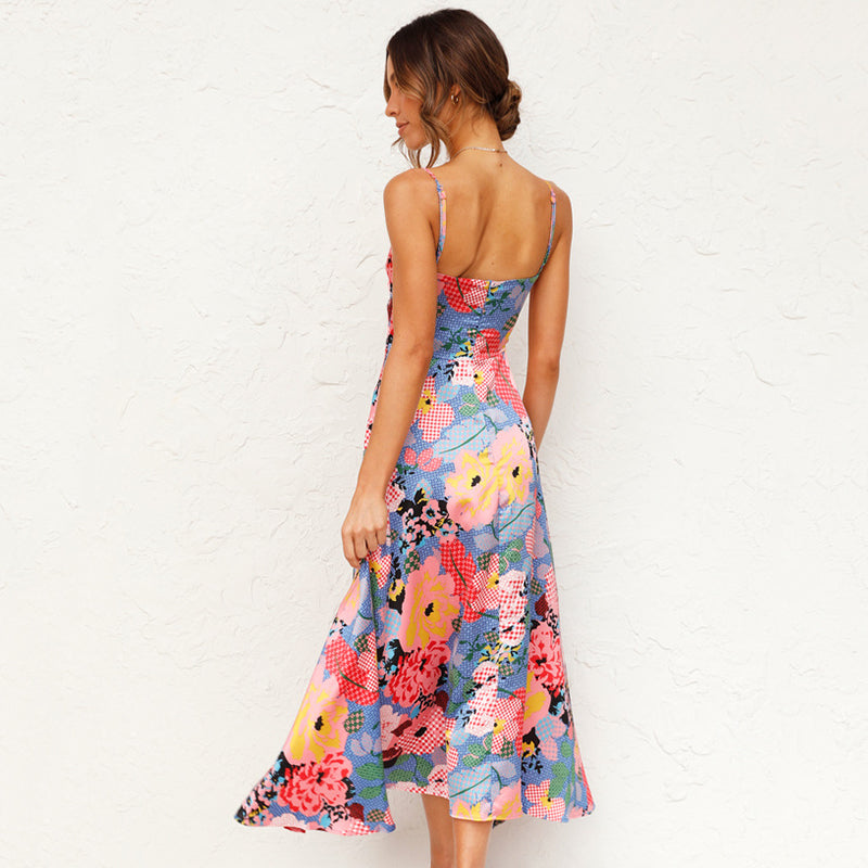 Ladies' Floral Summer Midi Dress with Tie Waist Detail