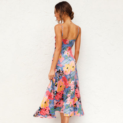 Ladies' Floral Summer Midi Dress with Tie Waist Detail