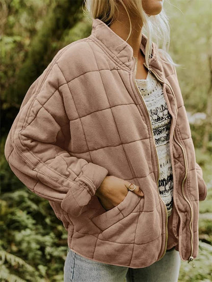 Women's Padded Coat with Zip and Pocket Details