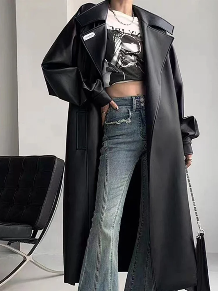 Slim Fit Women's Faux Leather Trench Coat - Nocini